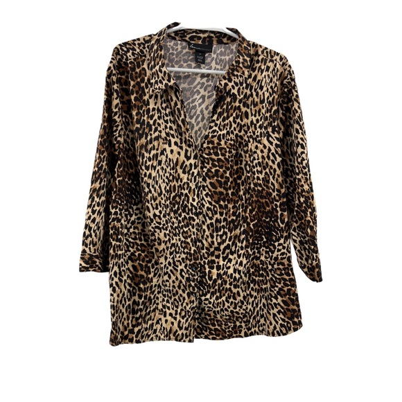 Lane Bryant button up leopard print top 28 cotton plus casual office work - Picture 1 of 8